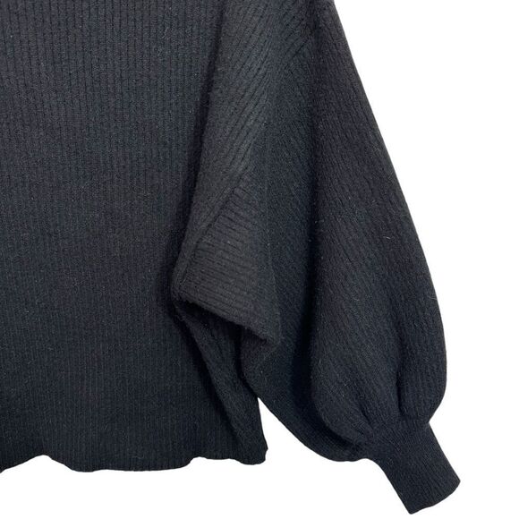 Line & Dot Black Ribbed Knit Balloon Sleeve Funnel Neck Sweater, Small - Picture 2 of 8